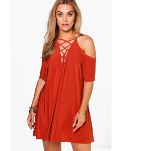 Lace up open shoulder dress